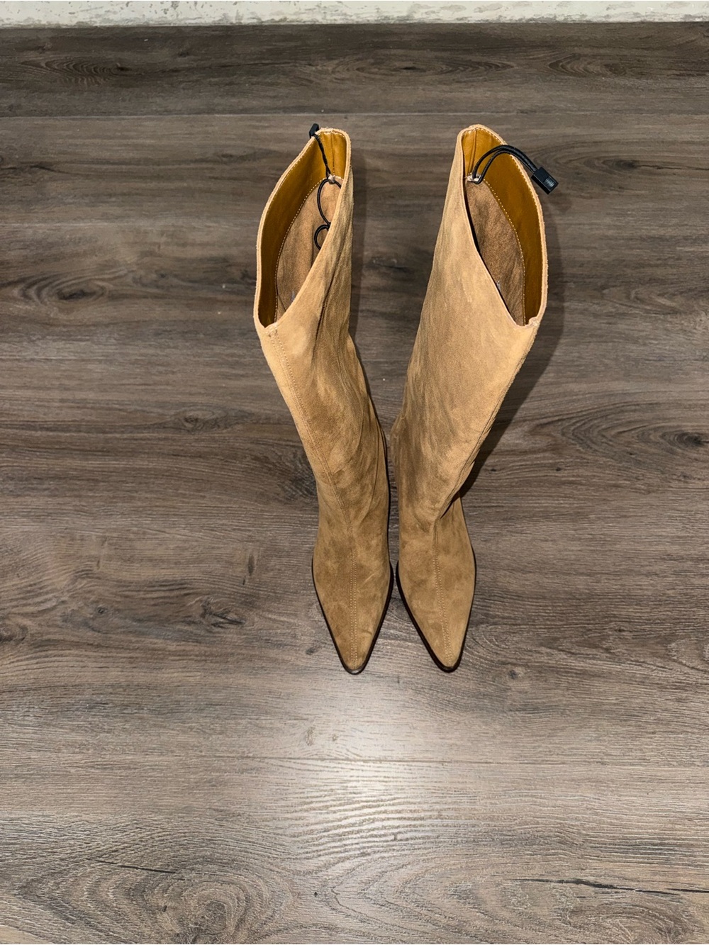 Zara Tan Suede Over-the-Knee Pointed-Toe Boots